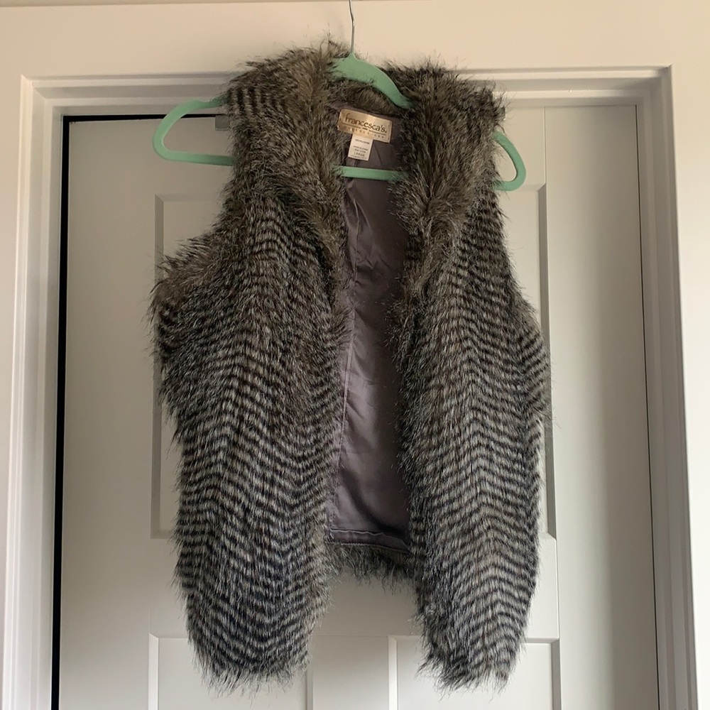 Black and Gray fur vest
